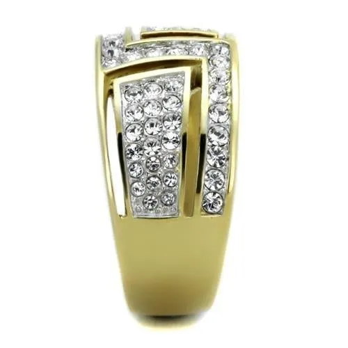 Two-Tone IP Gold (Ion Plating) Stainless Steel Ring with Top Grade Crystal in Clear for Women Style TK1845