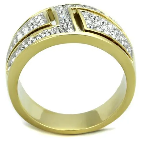 Two-Tone IP Gold (Ion Plating) Stainless Steel Ring with Top Grade Crystal in Clear for Women Style TK1845