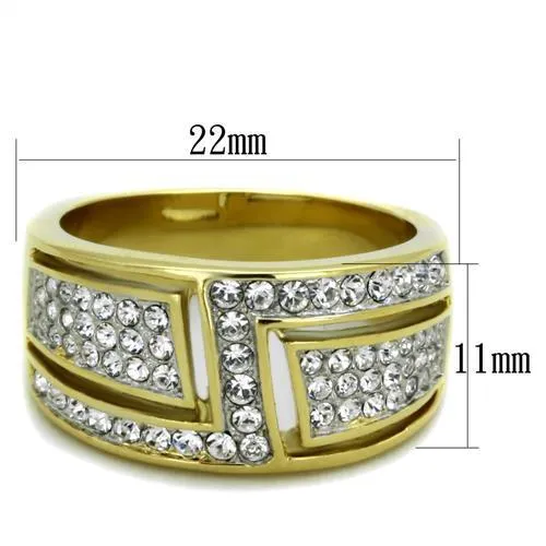 Two-Tone IP Gold (Ion Plating) Stainless Steel Ring with Top Grade Crystal in Clear for Women Style TK1845