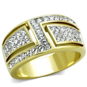 Two-Tone IP Gold (Ion Plating) Stainless Steel Ring with Top Grade Crystal in Clear for Women Style TK1845