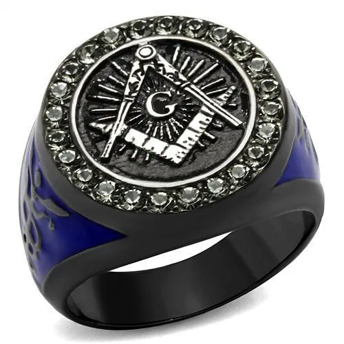 Two Tone IP Light Black (IP Gun) Stainless Steel Ring with Top Grade Crystal in Black Diamond for Women Style TK2637