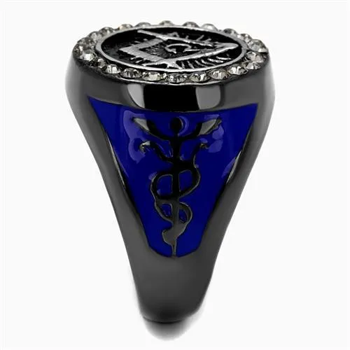 Two Tone IP Light Black (IP Gun) Stainless Steel Ring with Top Grade Crystal in Black Diamond for Women Style TK2637