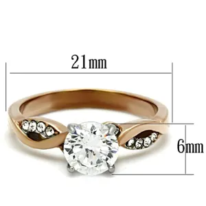 Two-Tone IP Rose Gold Stainless Steel Ring with AAA Grade CZ in Clear for Women Style TK1163