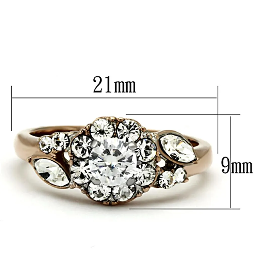 Two-Tone IP Rose Gold Stainless Steel Ring with AAA Grade CZ in Clear for Women Style TK1164