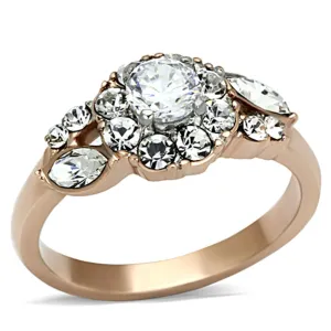 Two-Tone IP Rose Gold Stainless Steel Ring with AAA Grade CZ in Clear for Women Style TK1164
