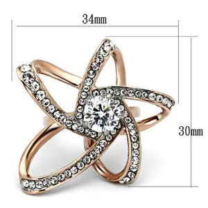 Two-Tone IP Rose Gold Stainless Steel Ring with AAA Grade CZ in Clear for Women Style TK1170