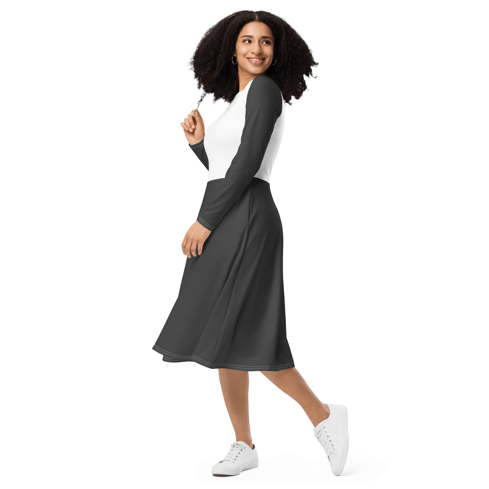 'Two Tone' Long Sleeve Midi Dress