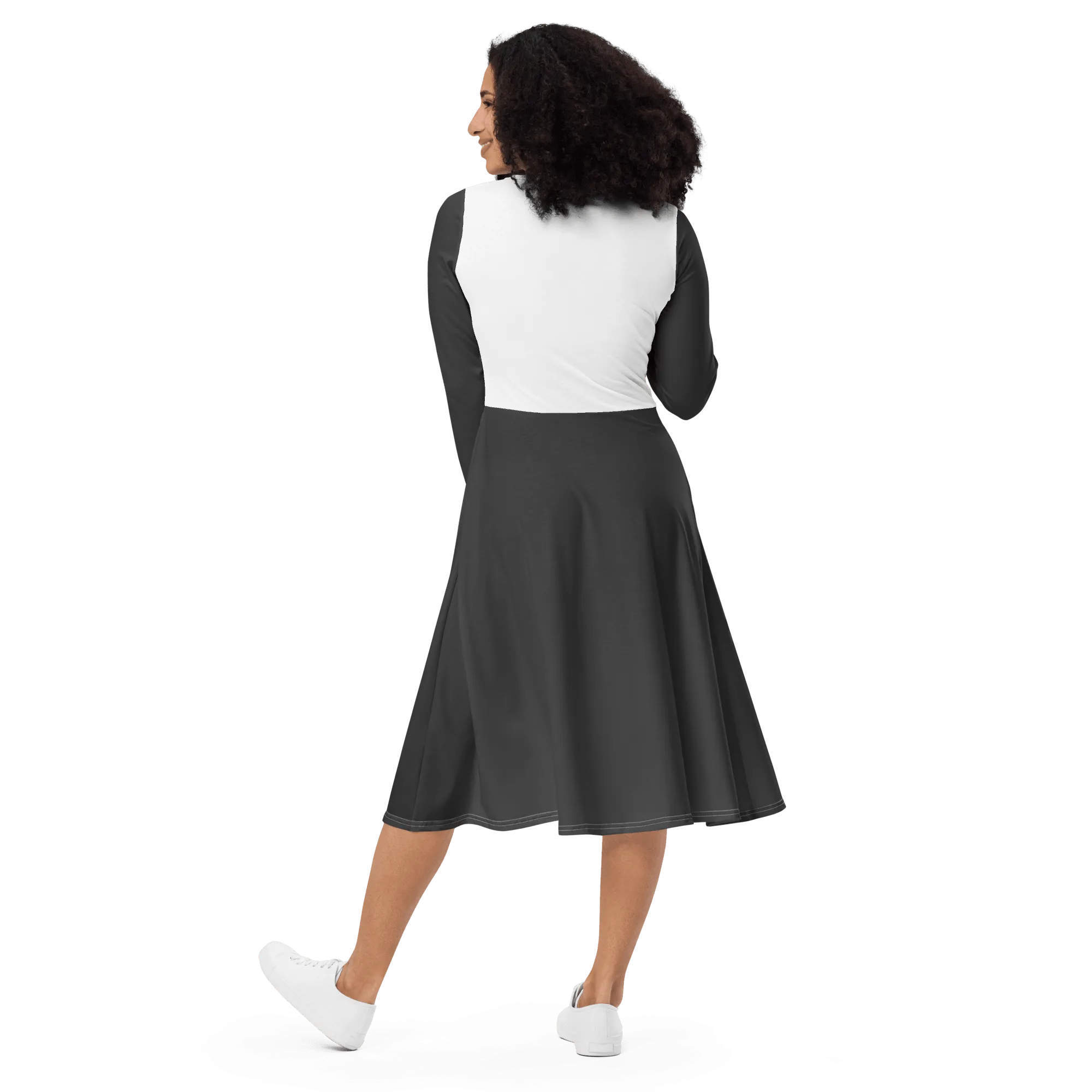 'Two Tone' Long Sleeve Midi Dress