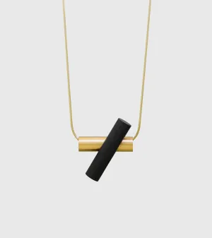 Unity  Necklace Solid 14k Gold and Black Concrete (S)