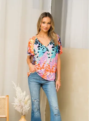 Vibrant Animal Print V-Neck Top - #6786-6791