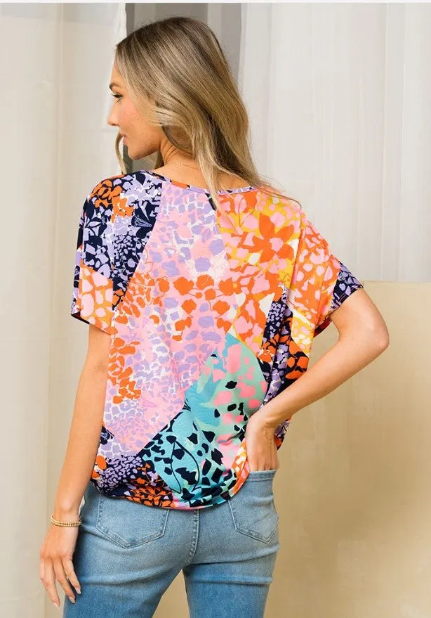 Vibrant Animal Print V-Neck Top - #6786-6791