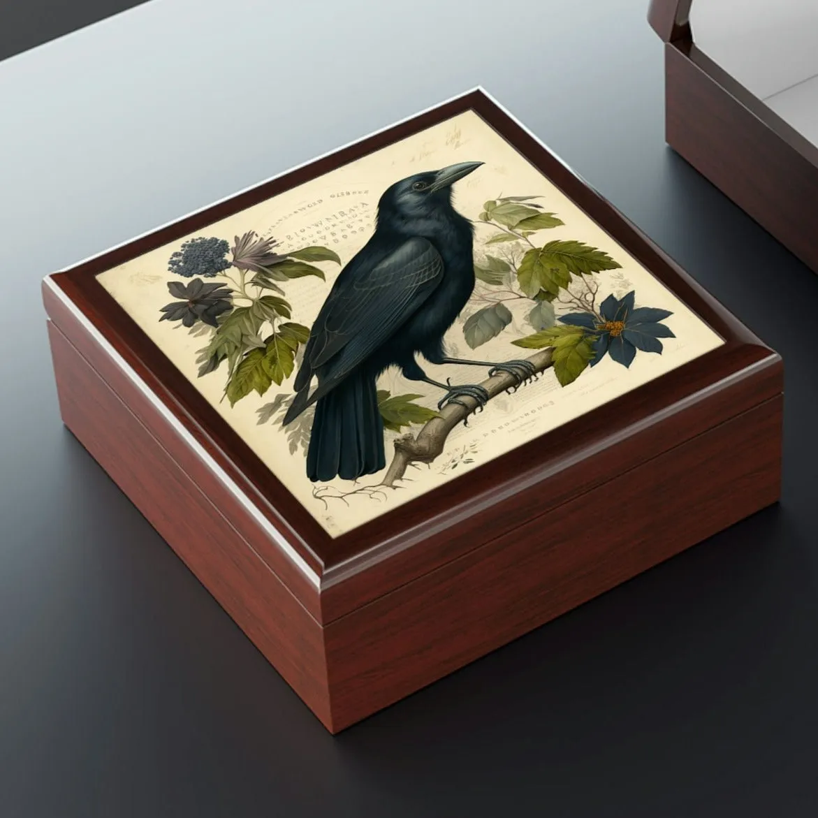 Vintage Crow Wooden Keepsake Jewelry Box