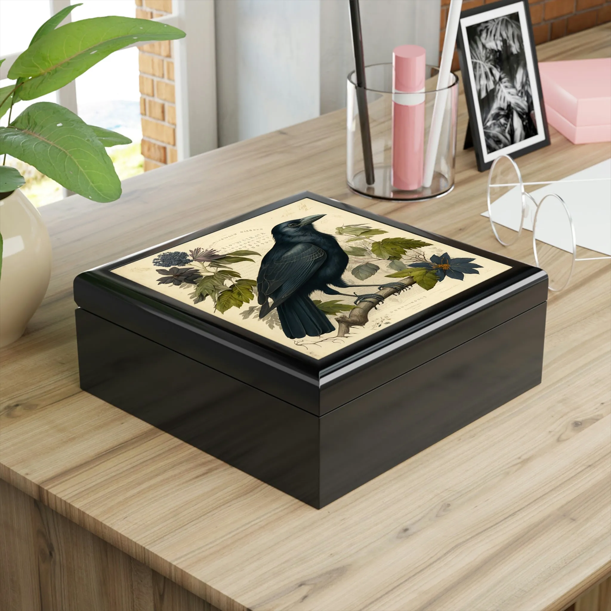 Vintage Crow Wooden Keepsake Jewelry Box