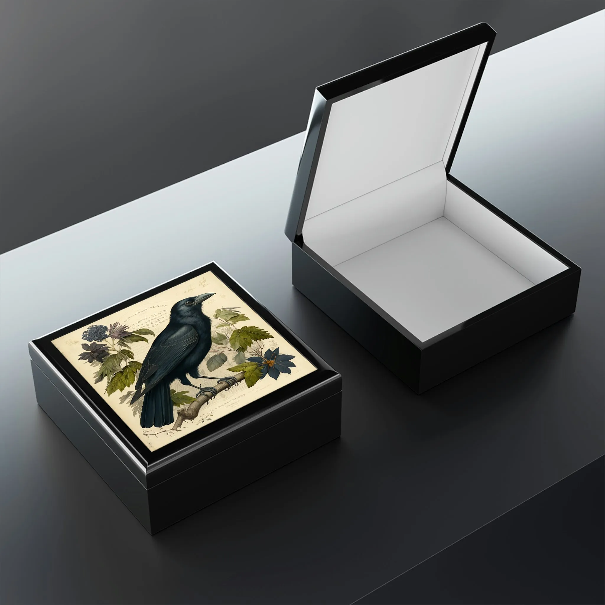 Vintage Crow Wooden Keepsake Jewelry Box