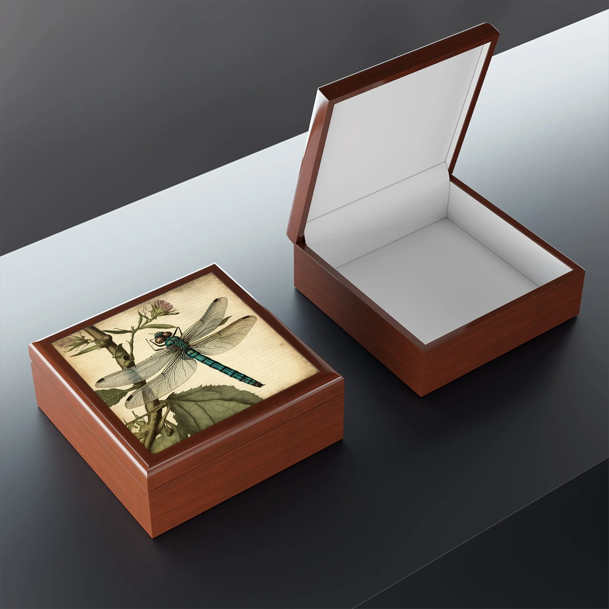 Vintage Dragonfly Wooden Keepsake Jewelry Box