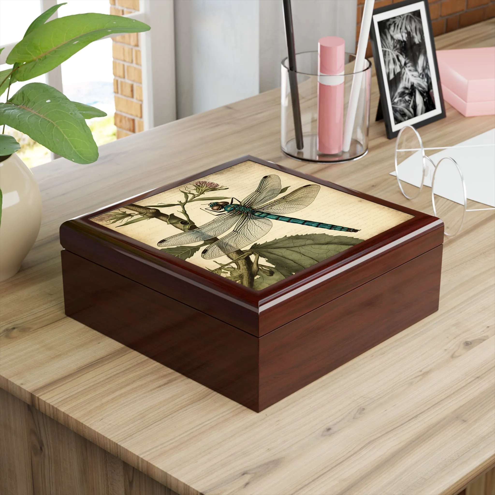 Vintage Dragonfly Wooden Keepsake Jewelry Box