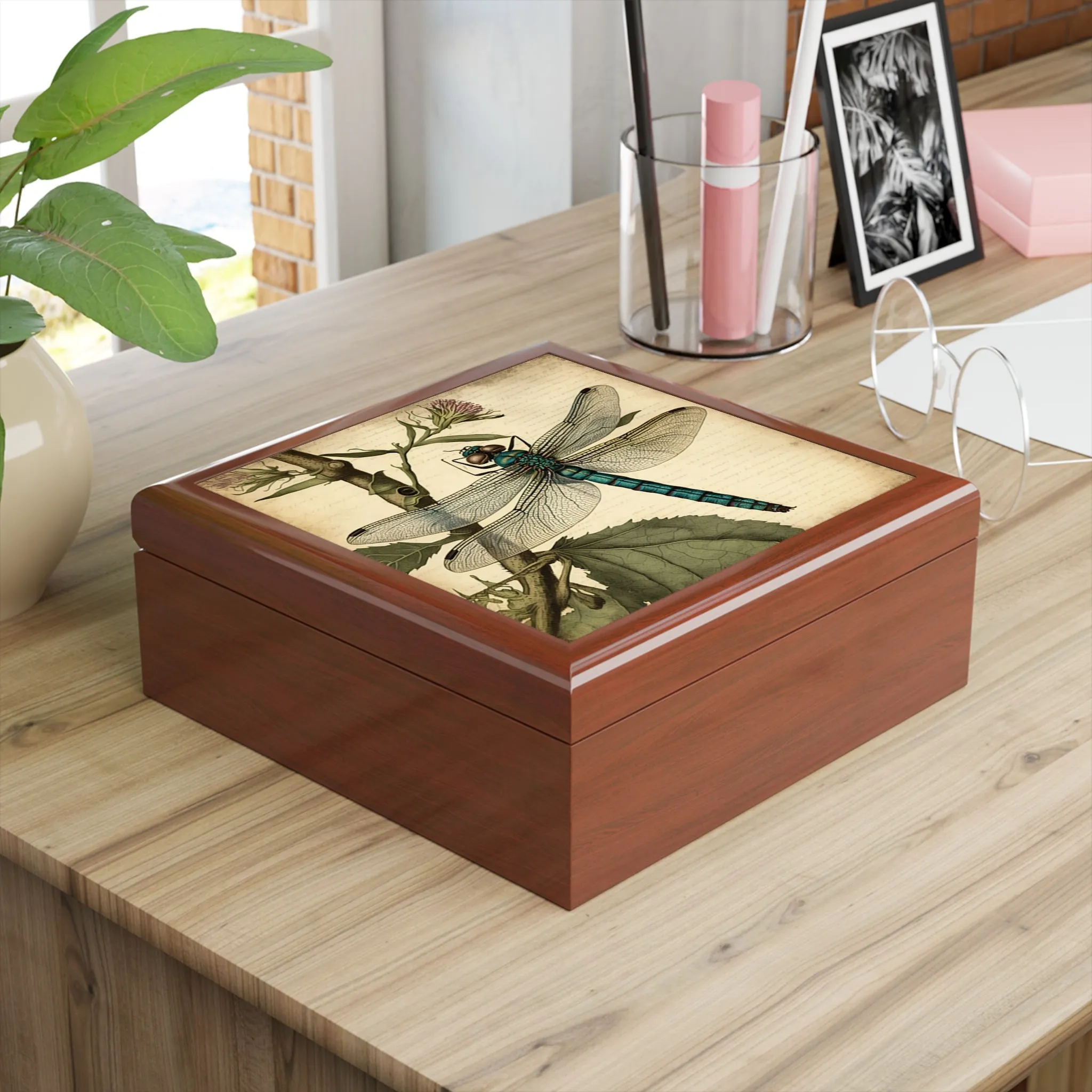 Vintage Dragonfly Wooden Keepsake Jewelry Box