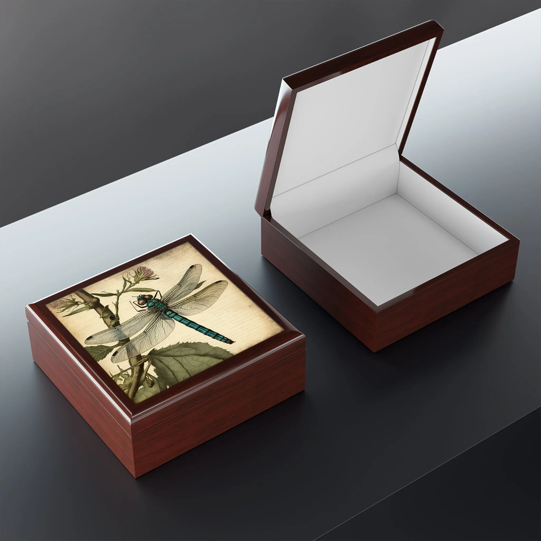 Vintage Dragonfly Wooden Keepsake Jewelry Box