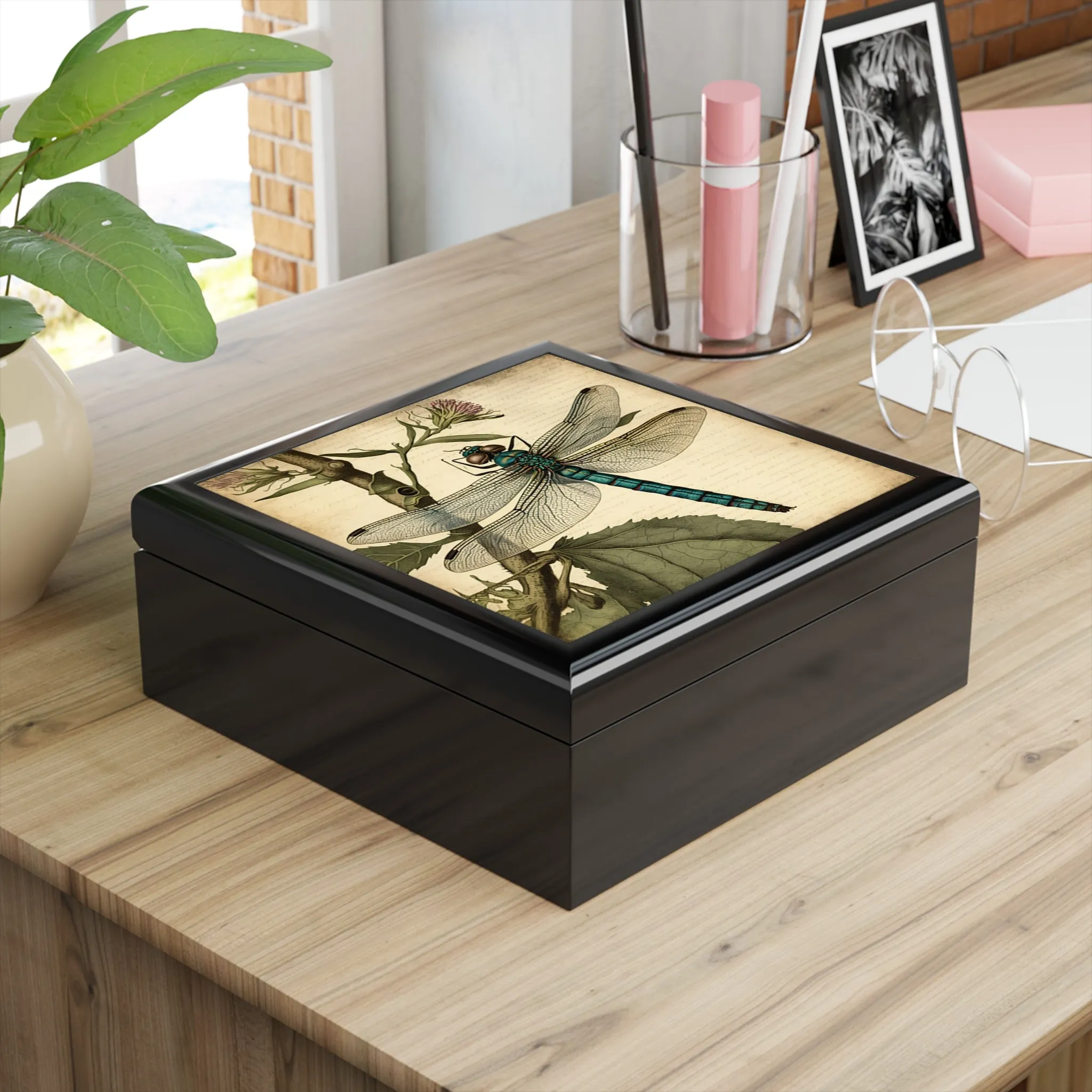 Vintage Dragonfly Wooden Keepsake Jewelry Box