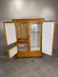 Vintage Ice Box Oak Wood Cabinet, Brass Hardware