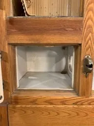 Vintage Ice Box Oak Wood Cabinet, Brass Hardware
