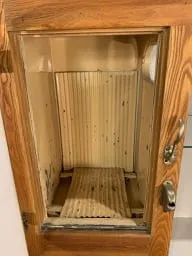 Vintage Ice Box Oak Wood Cabinet, Brass Hardware