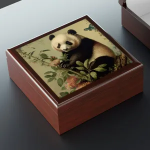 Vintage Panda Art Wooden Keepsake Jewelry Box
