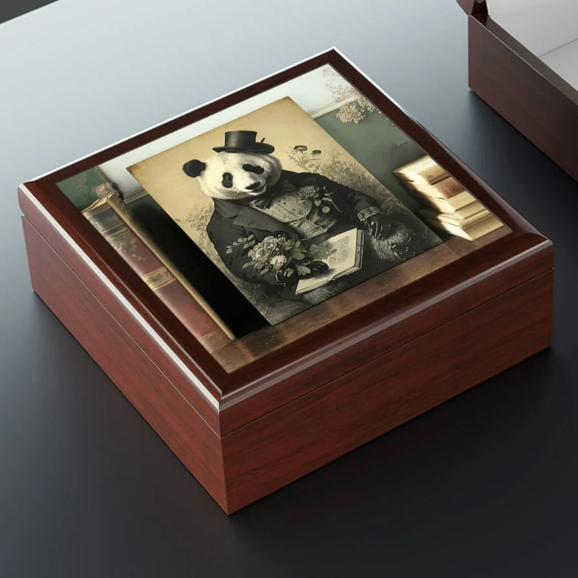 Vintage Panda Bear Art Wooden Keepsake Jewelry Box