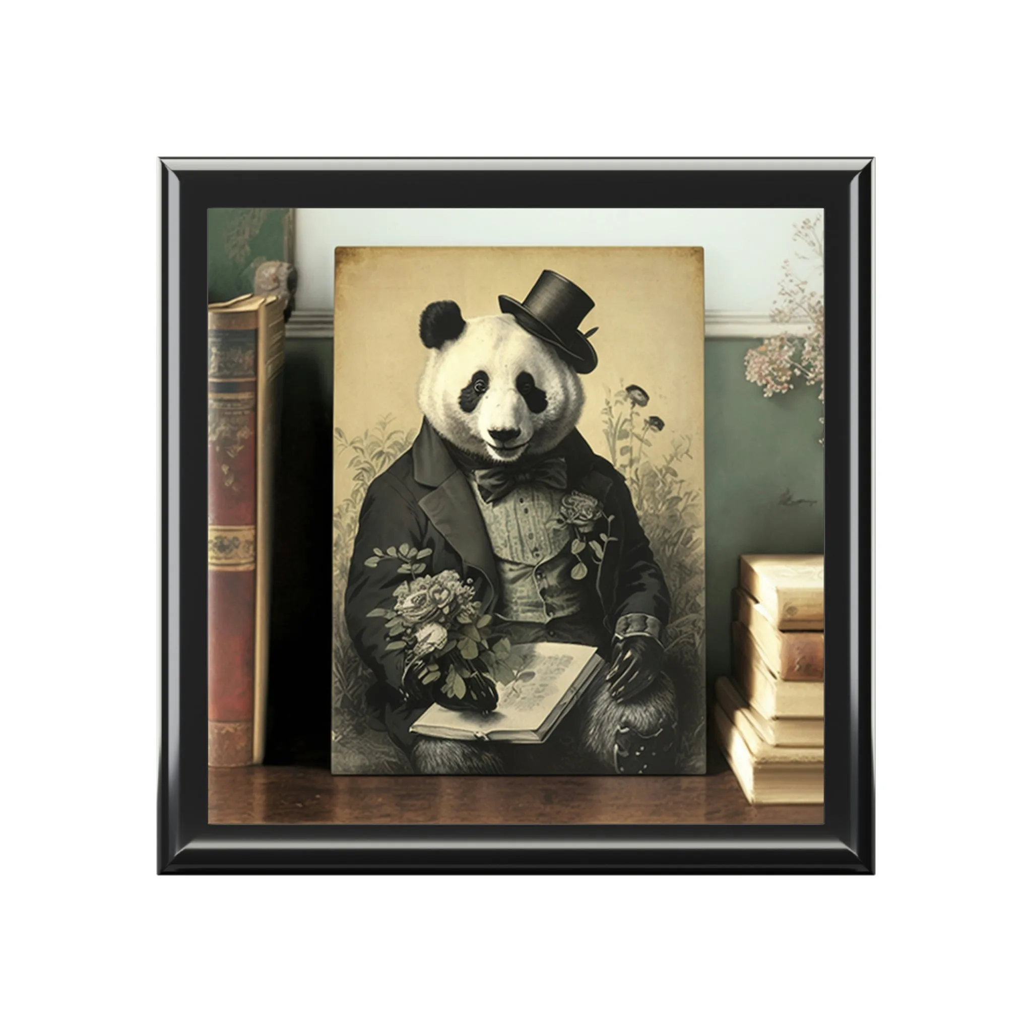 Vintage Panda Bear Art Wooden Keepsake Jewelry Box