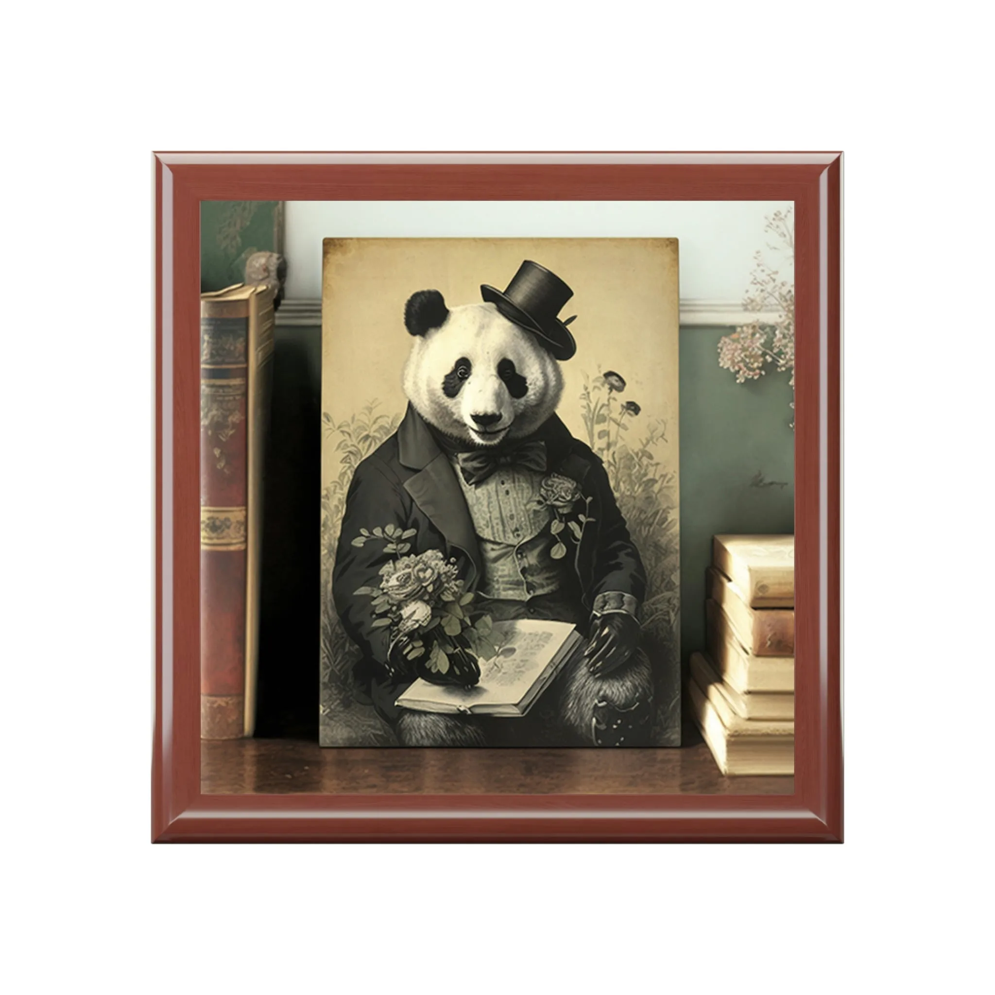 Vintage Panda Bear Art Wooden Keepsake Jewelry Box
