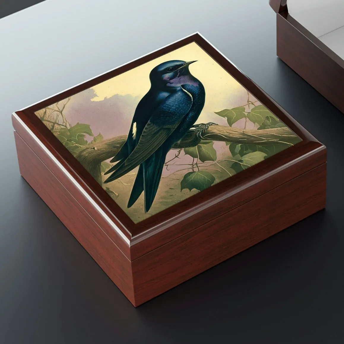 Vintage Purple Martin Wooden Keepsake Jewelry Box