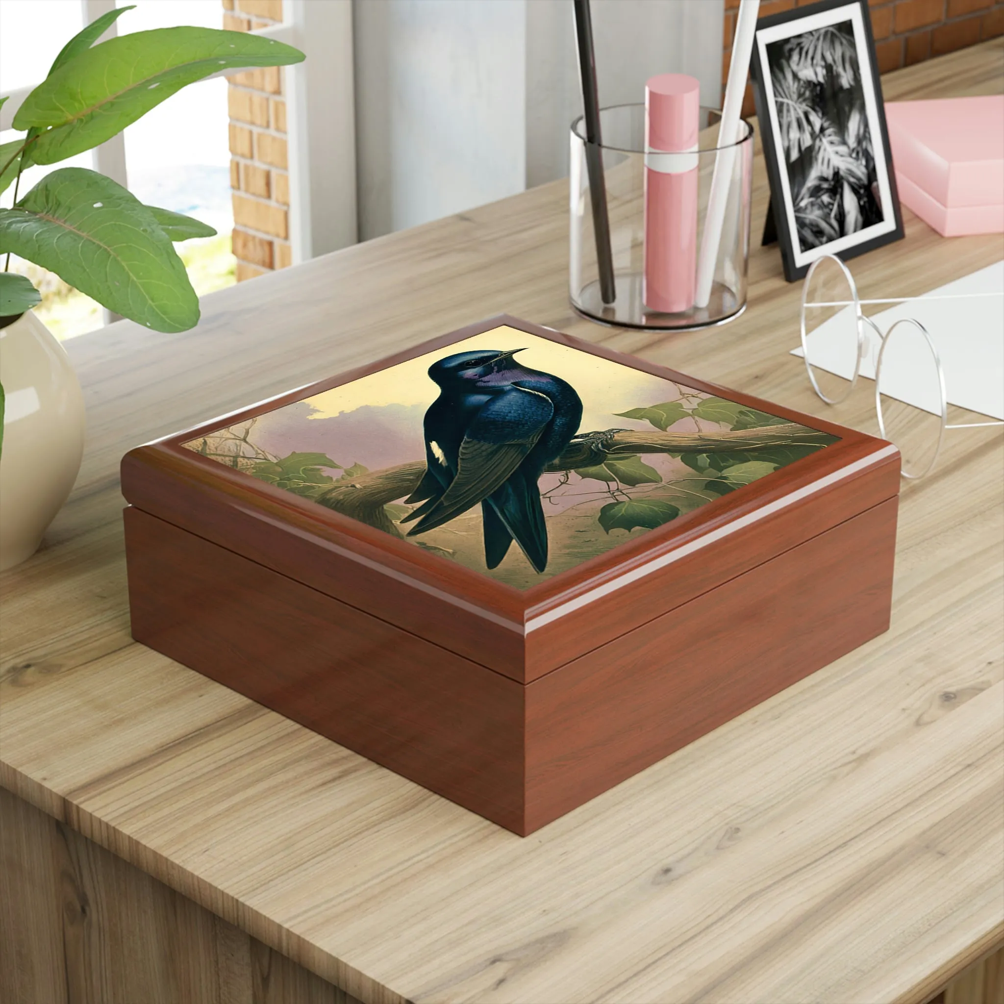 Vintage Purple Martin Wooden Keepsake Jewelry Box