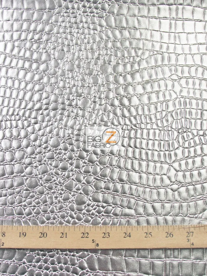 Vinyl Faux Fake Leather Pleather Embossed Shiny Alligator Fabric / Brown / By The Roll - 30 Yards