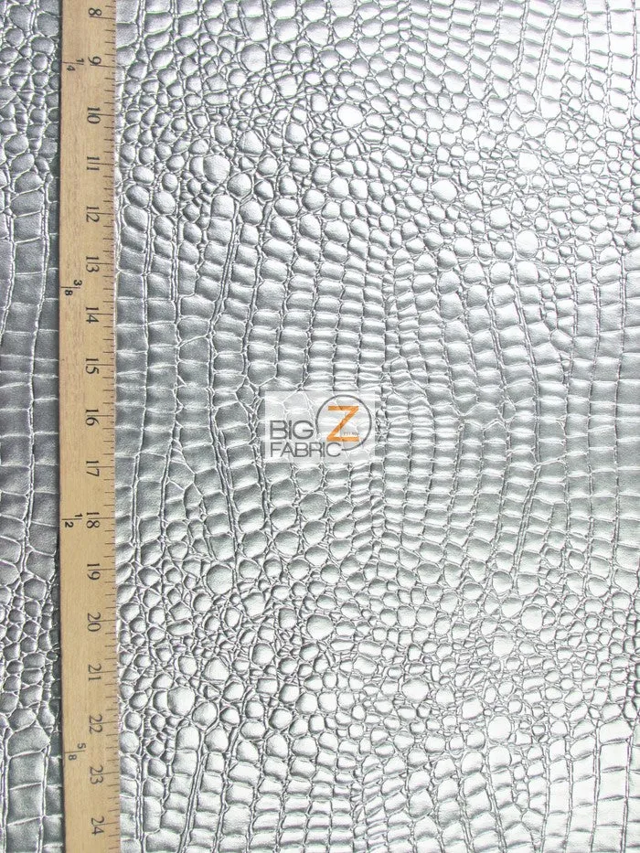 Vinyl Faux Fake Leather Pleather Embossed Shiny Alligator Fabric / Brown / By The Roll - 30 Yards