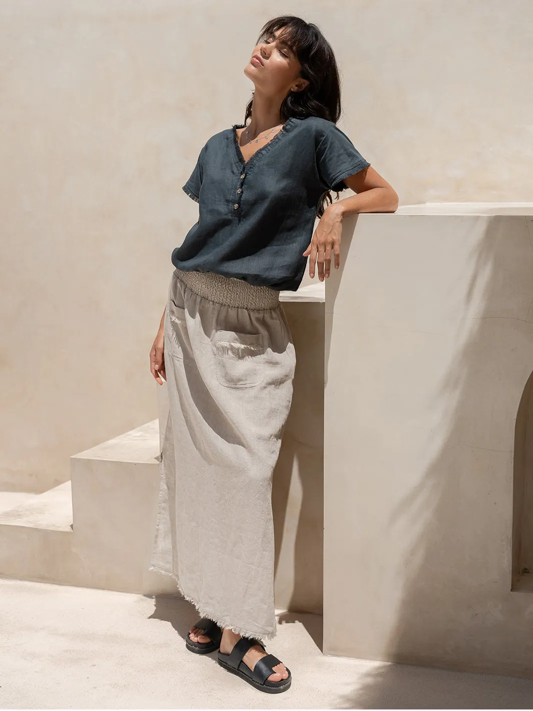 Vivre Linen and Cotton Blouse Charcoal