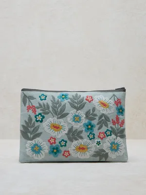 Westside Home Blue Embroidered Pouch