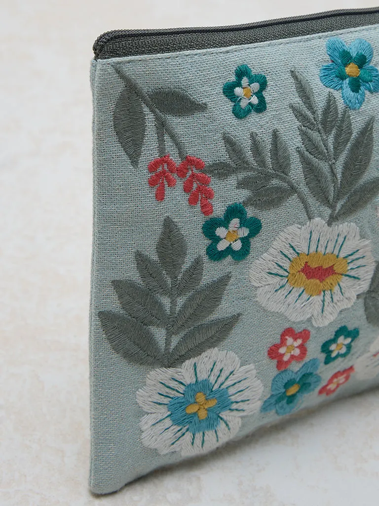 Westside Home Blue Embroidered Pouch