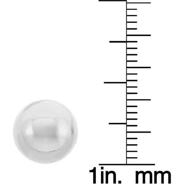 White Gold Ball Earrings High Polished 3MM - 10MM 14k with Silicone Protected Gold Pushbacks