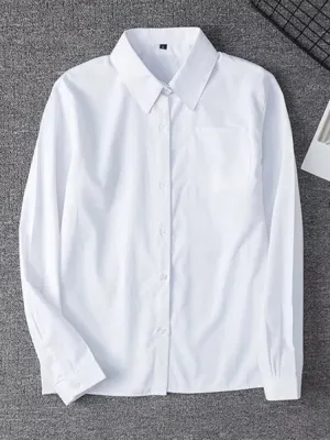 White Women Shirt Fashion Long Sleeve Casual Turn Down Collar Female Blouse Loose Pocket Button Office Ladies Elegant Tops