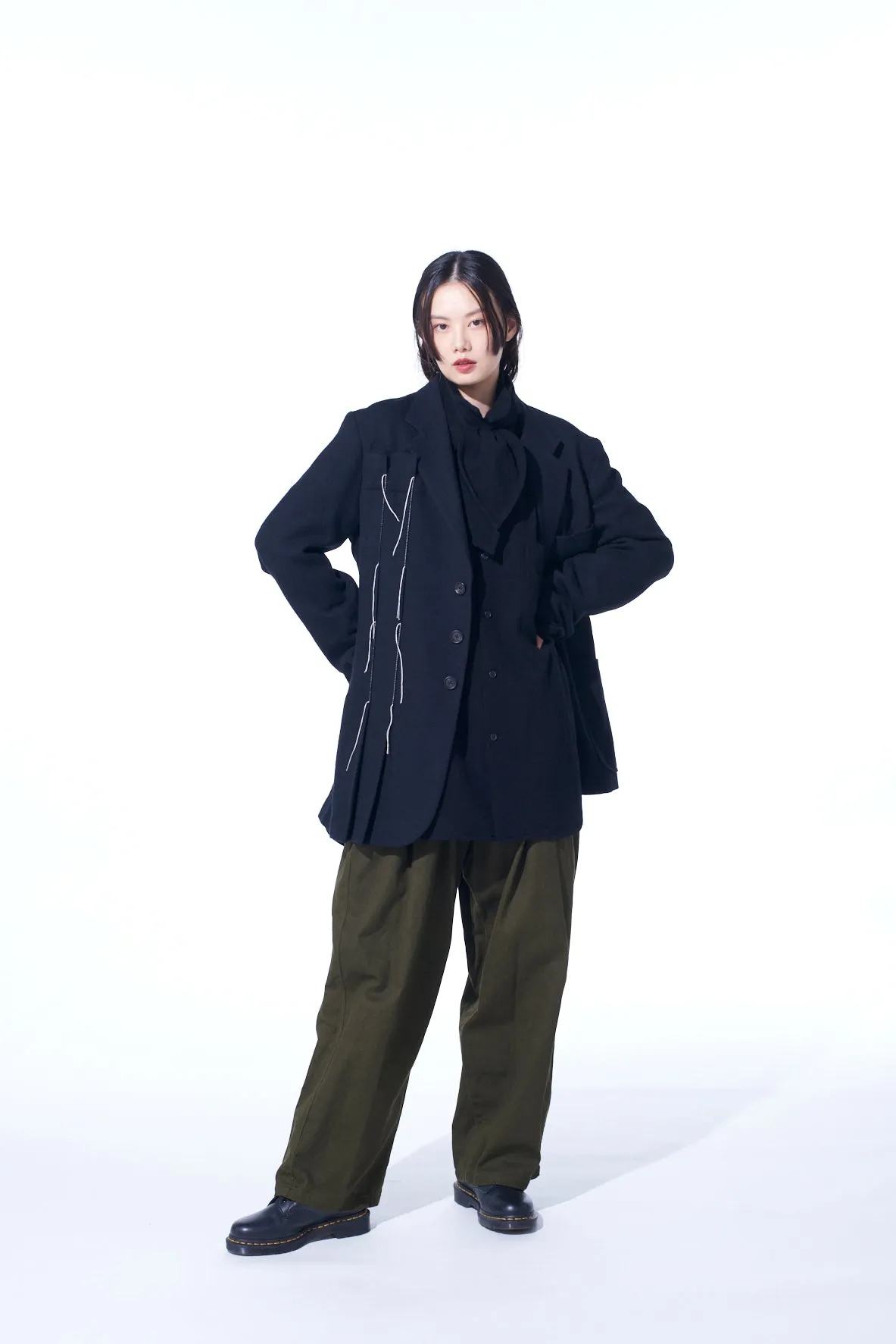 WOOL VIYELLA ASYMMETRICAL PLEATED JACKET